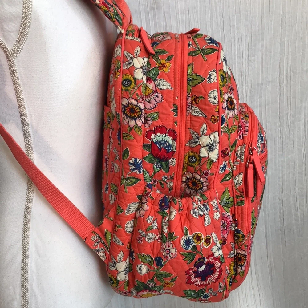 VERA BRADLEY XL Iconic Campus Coral Floral padded laptop tech backpack organizer - Picture 2 of 16